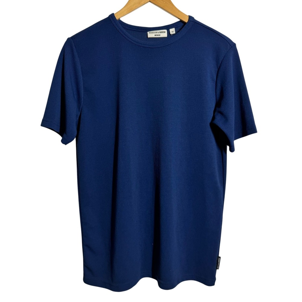 Hudson & Barrow Mens Blue Textured Knit Crewneck T-Shirt M Crepe Knitwear Casual